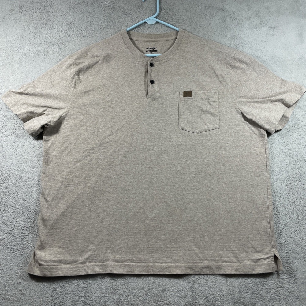 Wrangler Riggs Workwear Shirt Adult 2XL Brown Henley Short Sleeve Pocket